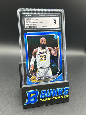 2025-26 LeBron James Bowman Chrome True Blue Refractor 53/150 CGC 9