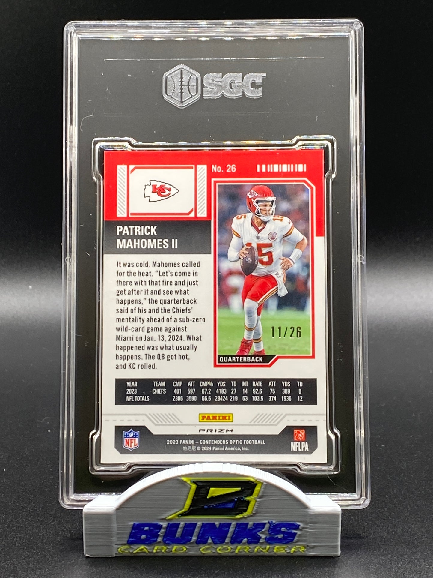 2023 Patrick Mahomes II Purple Pulsar Prizm 11/26 SGC 9.5 (Box 16)