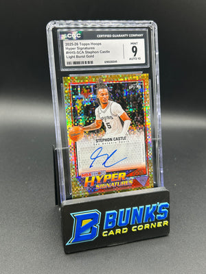 2025-26 Stephon Castle Topps Hoops Hyper Signature Light Burst Gold Auto 25/50 CGC 9/10