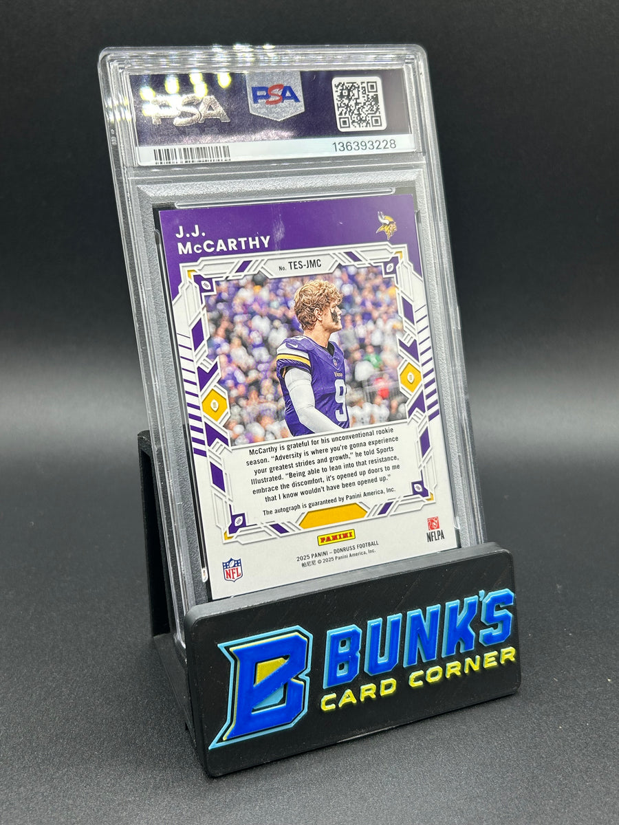 2025 JJ McCarthy Donruss The Elite Series Auto 58/99 PSA 8