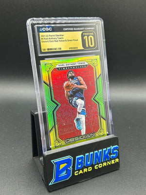2021-22 Karl-Anthony Towns Panini Obsidian Electric Etch Red Yellow & Green Flood 42/99 CGC Pristine 10