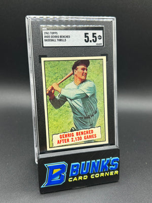 1961 Lou Gehrig Benched Topps Baseball Thrills #405 SGC 5.5