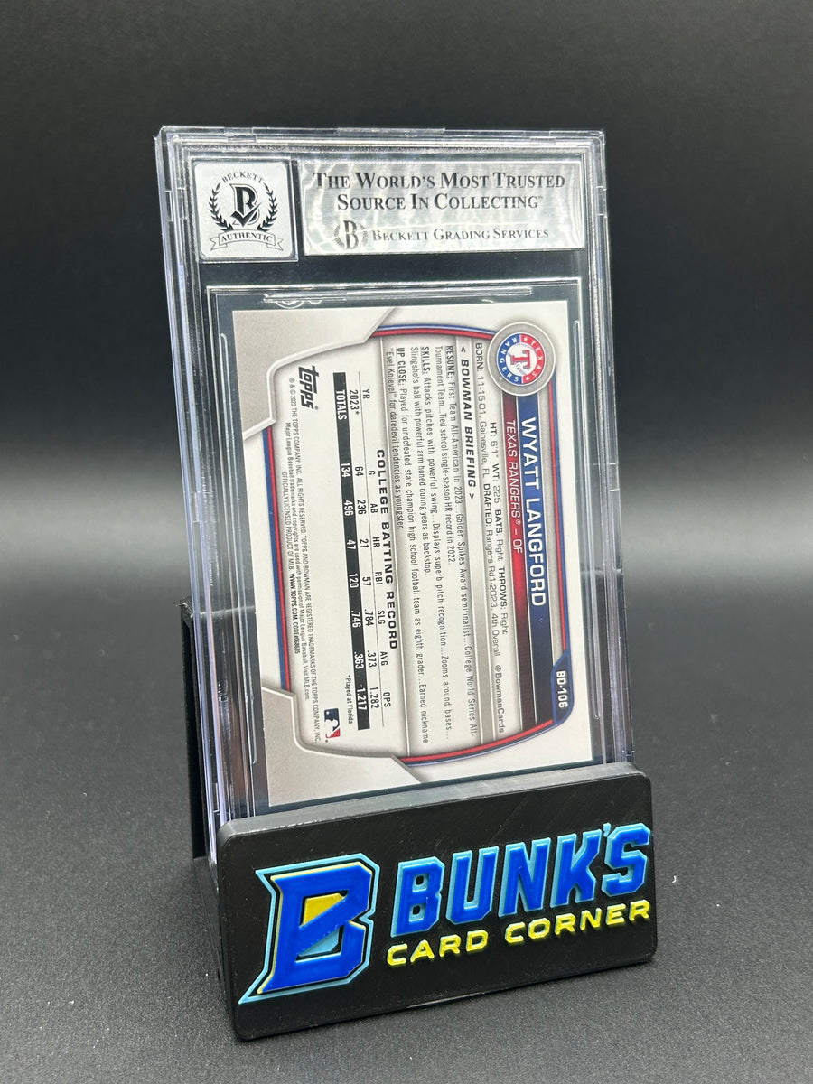 2023 Wyatt Langford First Bowman Draft On-Card Auto Beckett Auto-10