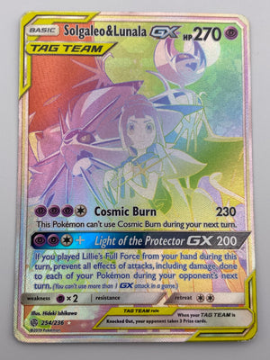 Solgaleo & Lunala Gx Tag Team Rainbow Rare Cosmic Eclipse MP