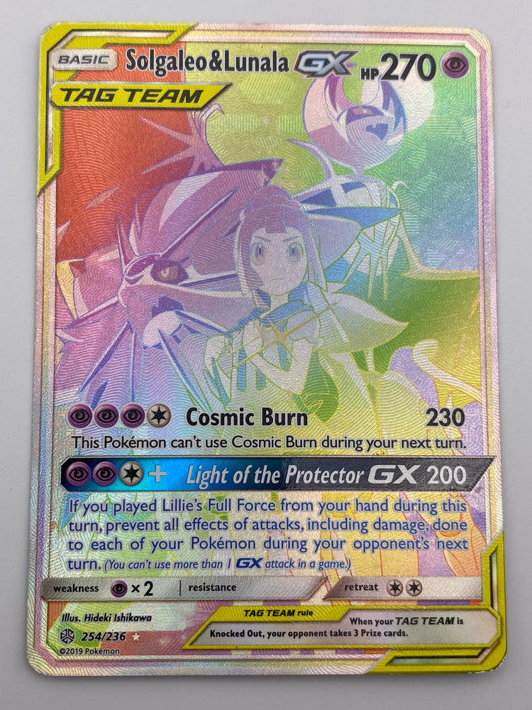 Solgaleo & Lunala Gx Tag Team Rainbow Rare Cosmic Eclipse MP