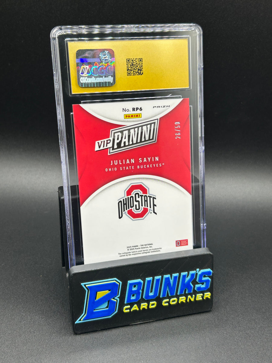 2025 Julian Sayin Panini VIP Rated Prospects Purple Cracked Ice 26/50 CGC Pristine 10