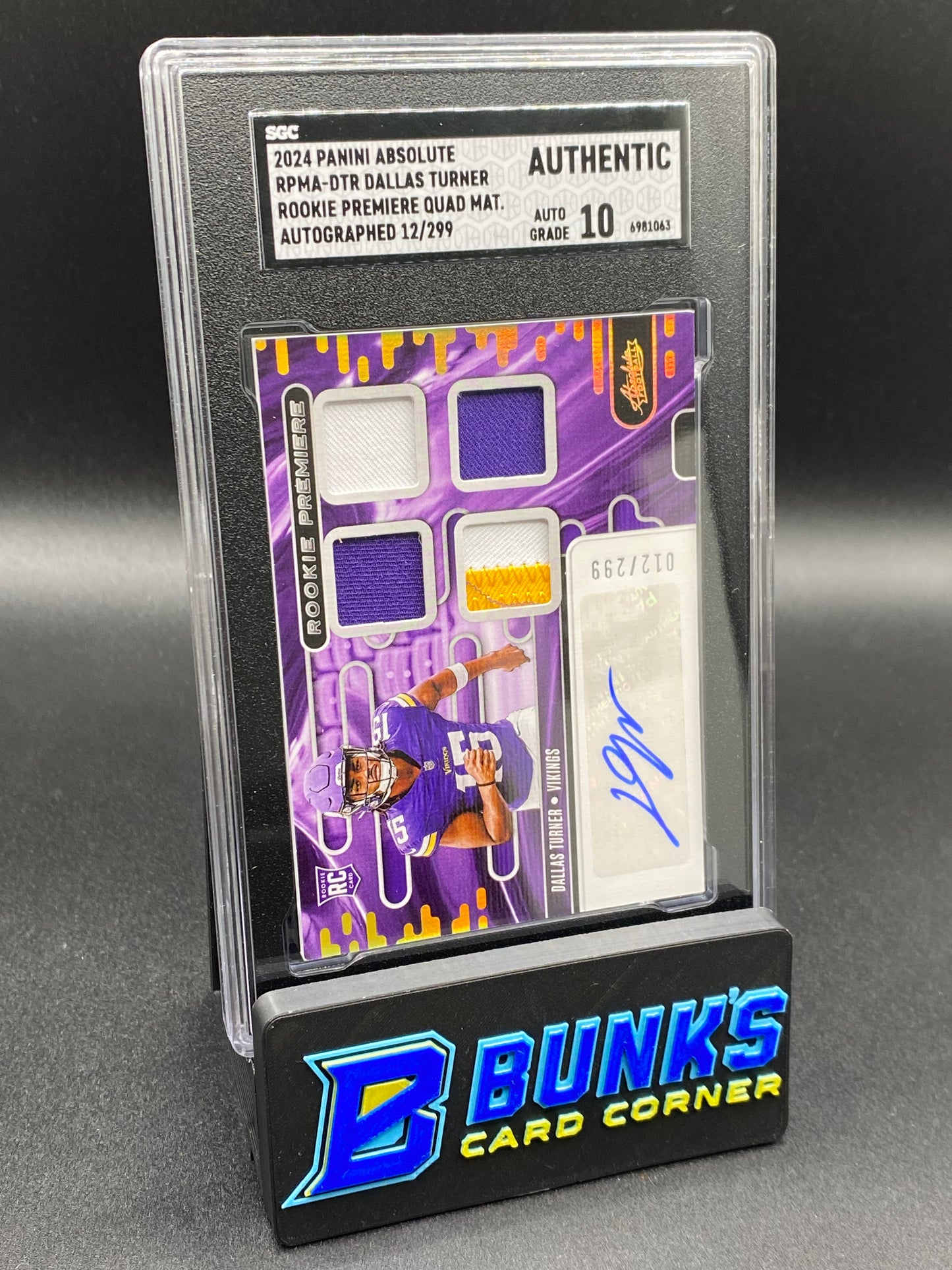2024 Dallas Turner Quad Patch RC SGC Auto. 10 (Box 32)