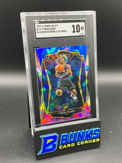 2020-21 Tyrese Maxey Blue/White/Purple Ice Prizm RC SGC 10 (Box 32)