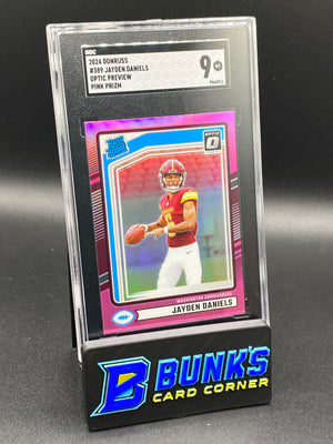 2024 Jayden Daniels optic Preview Pink Prizm RC SGC 9