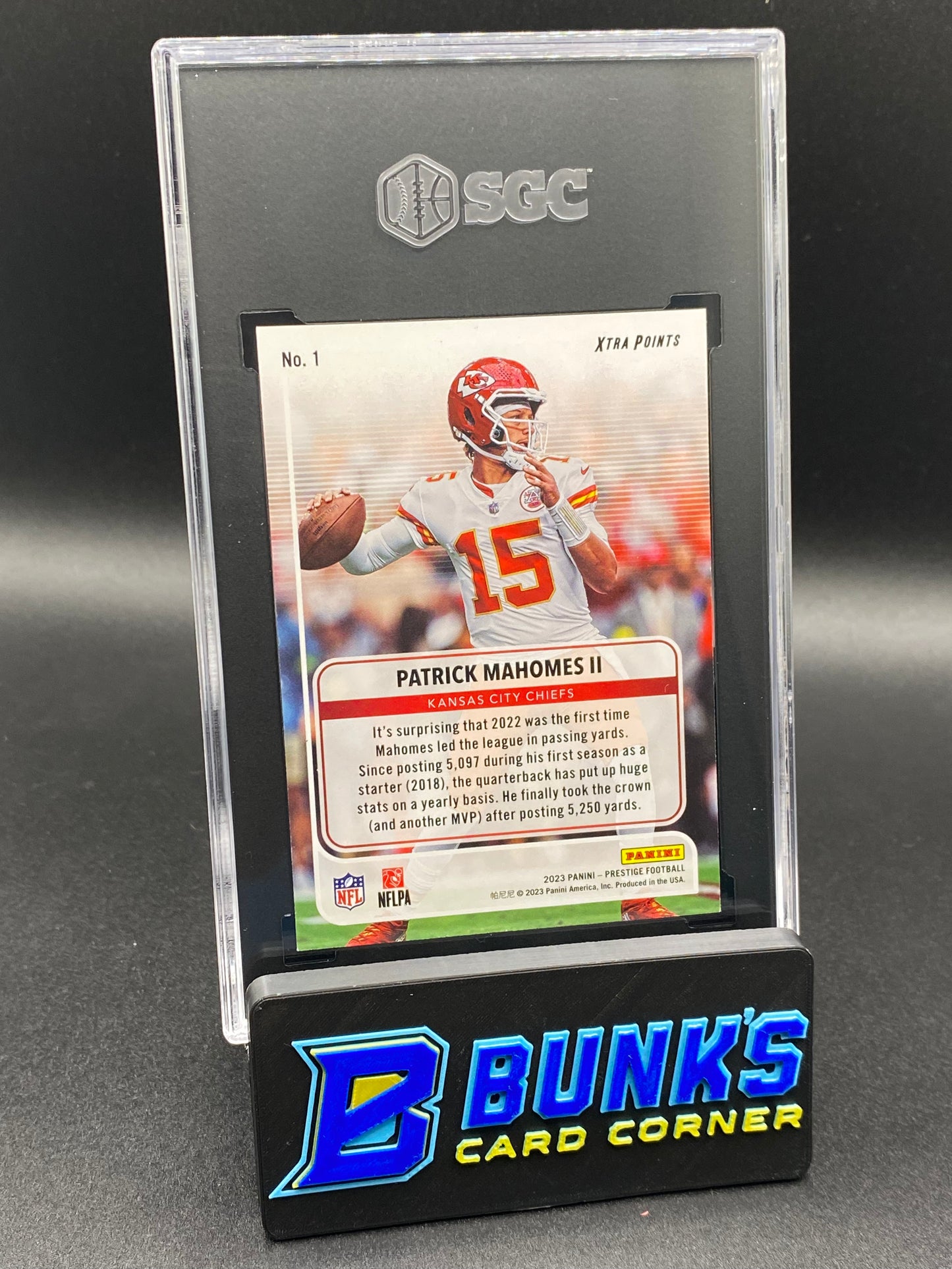 2023 Patrick Mahomes II For the Record Xtra Points Platinum SGC 9 (Box 26)
