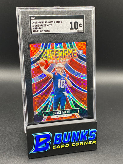 2024 Drake Maye Airborne Red Plaid Prizm RC SGC 10 (Box 26)