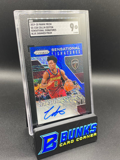 2019-20 Collin Sexton Blue Shimmer Prizm Autograph SGC 9 (Box 27)