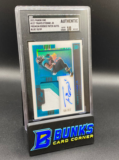 2021 Travis Etienne JR. Rookie Patch Auto Blue SGC Auto. 10 (Box 34)