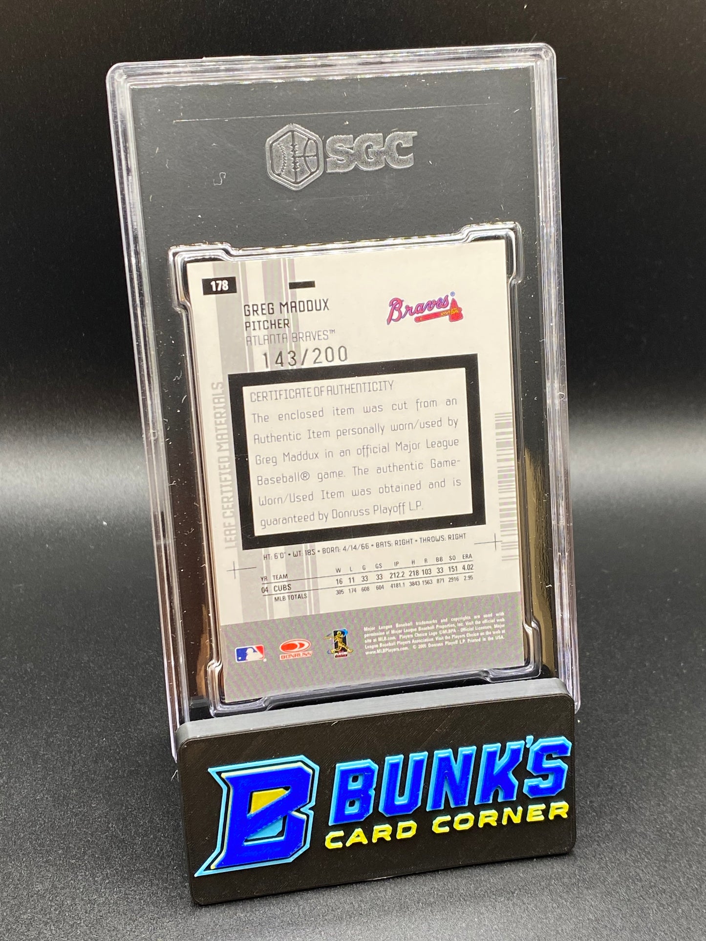 2005 Greg Maddux Material White HOF SGC 9.5 (Box 41)
