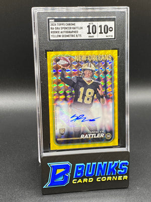 2024 Spencer Rattler Rookie Auto. Yellow Geometric RC SGC 10/10