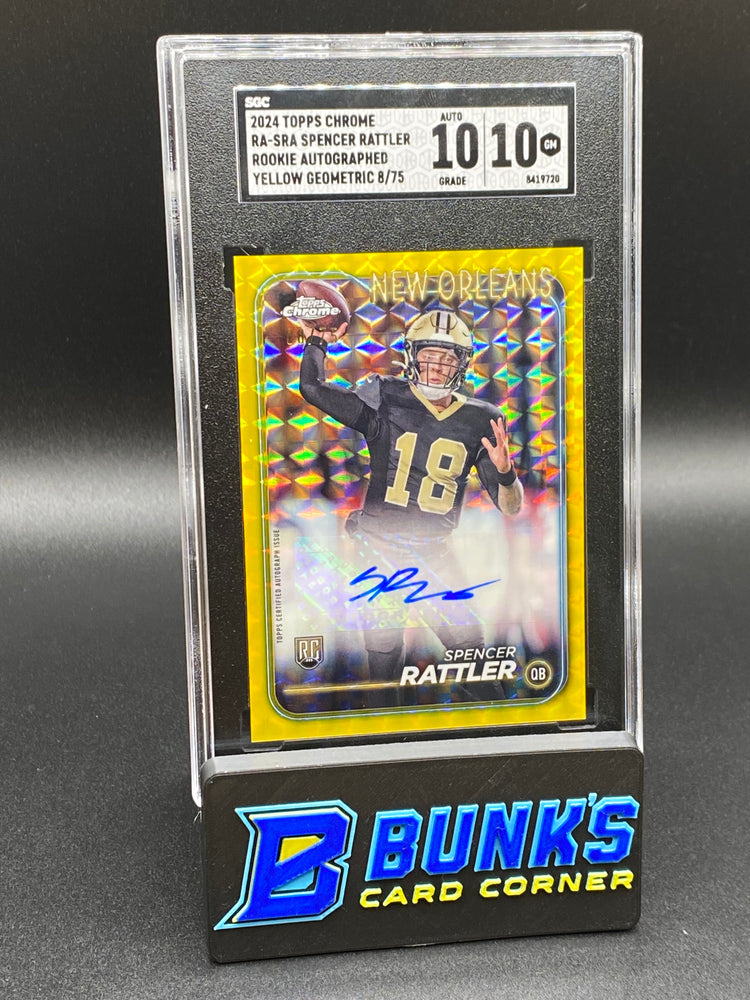 2024 Spencer Rattler Rookie Auto. Yellow Geometric RC SGC 10/10