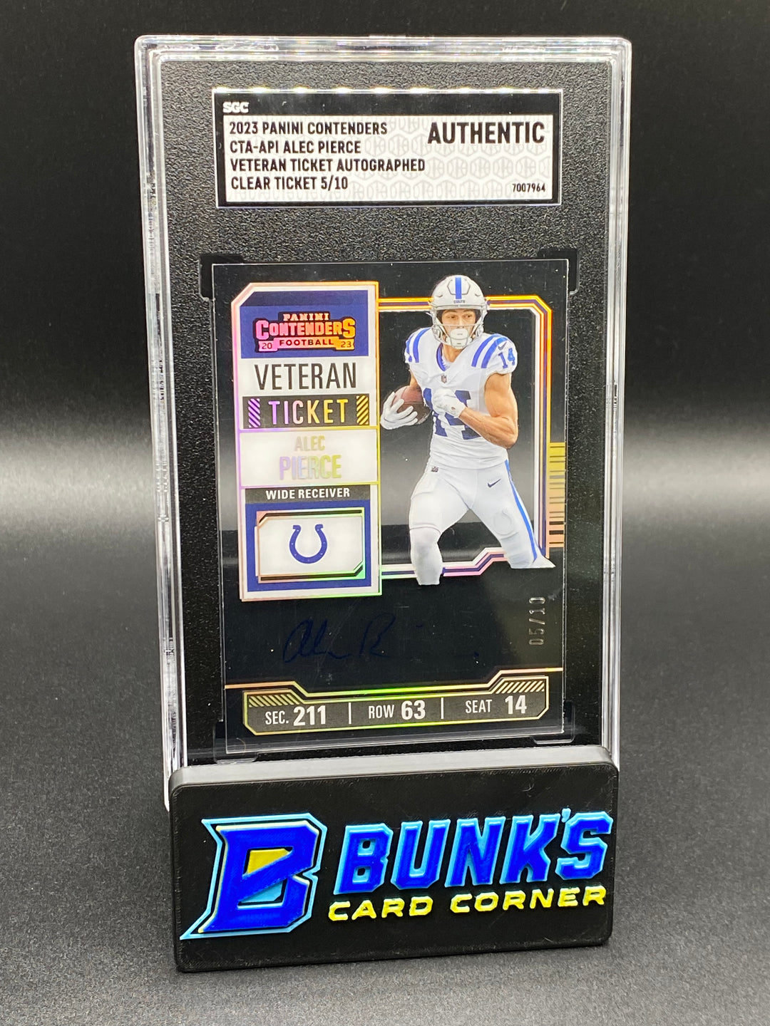 2023 Alec Pierce Veteran Ticket Auto. Clear Ticket SGC Authentic (Box B48)