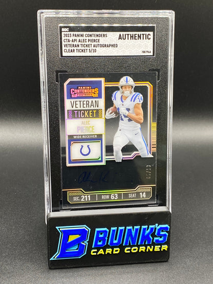 2023 Alec Pierce Veteran Ticket Auto. Clear Ticket SGC Authentic (Box B48)