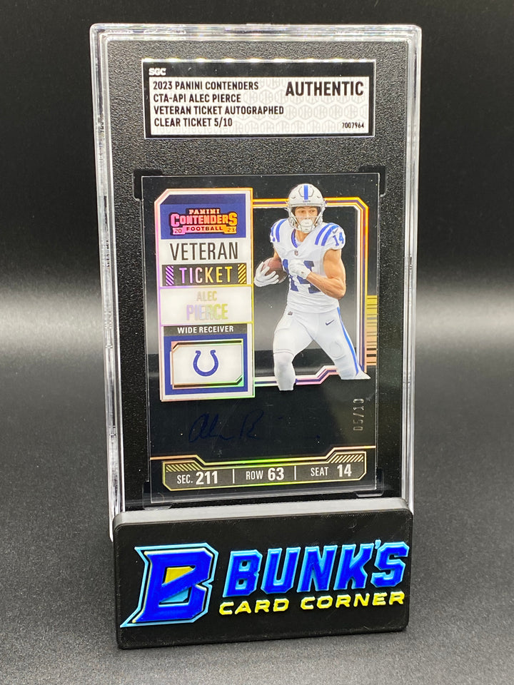 2023 Alec Pierce Veteran Ticket Auto. Clear Ticket SGC Authentic (Box B48)