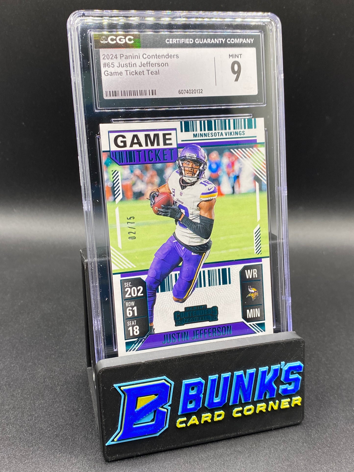 2024 Justin Jefferson Game Ticket Teal CGC 9