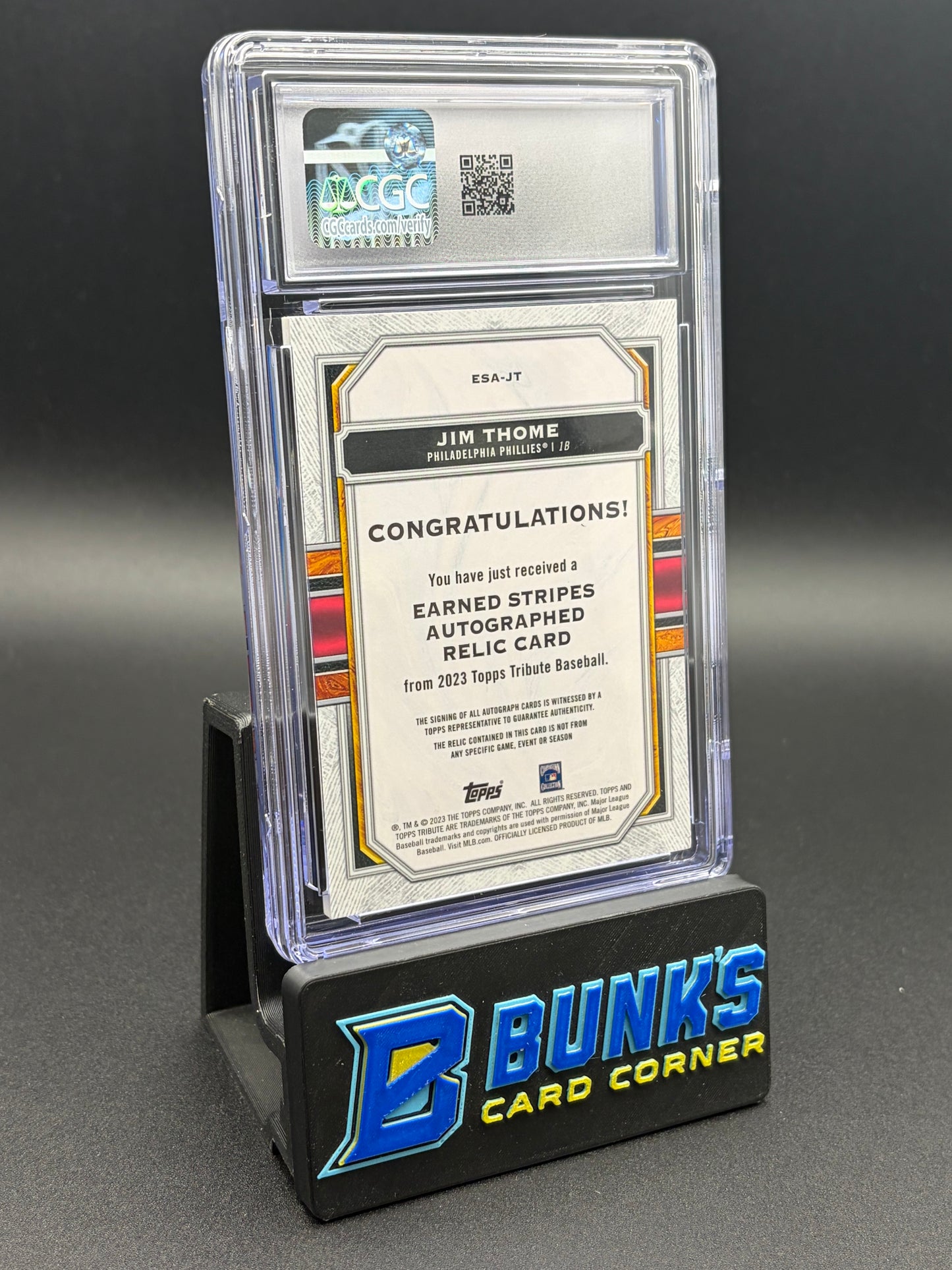 2023 Jim Thome Earned Stripes Autograph Relics CGC AU Auto 9 45/50