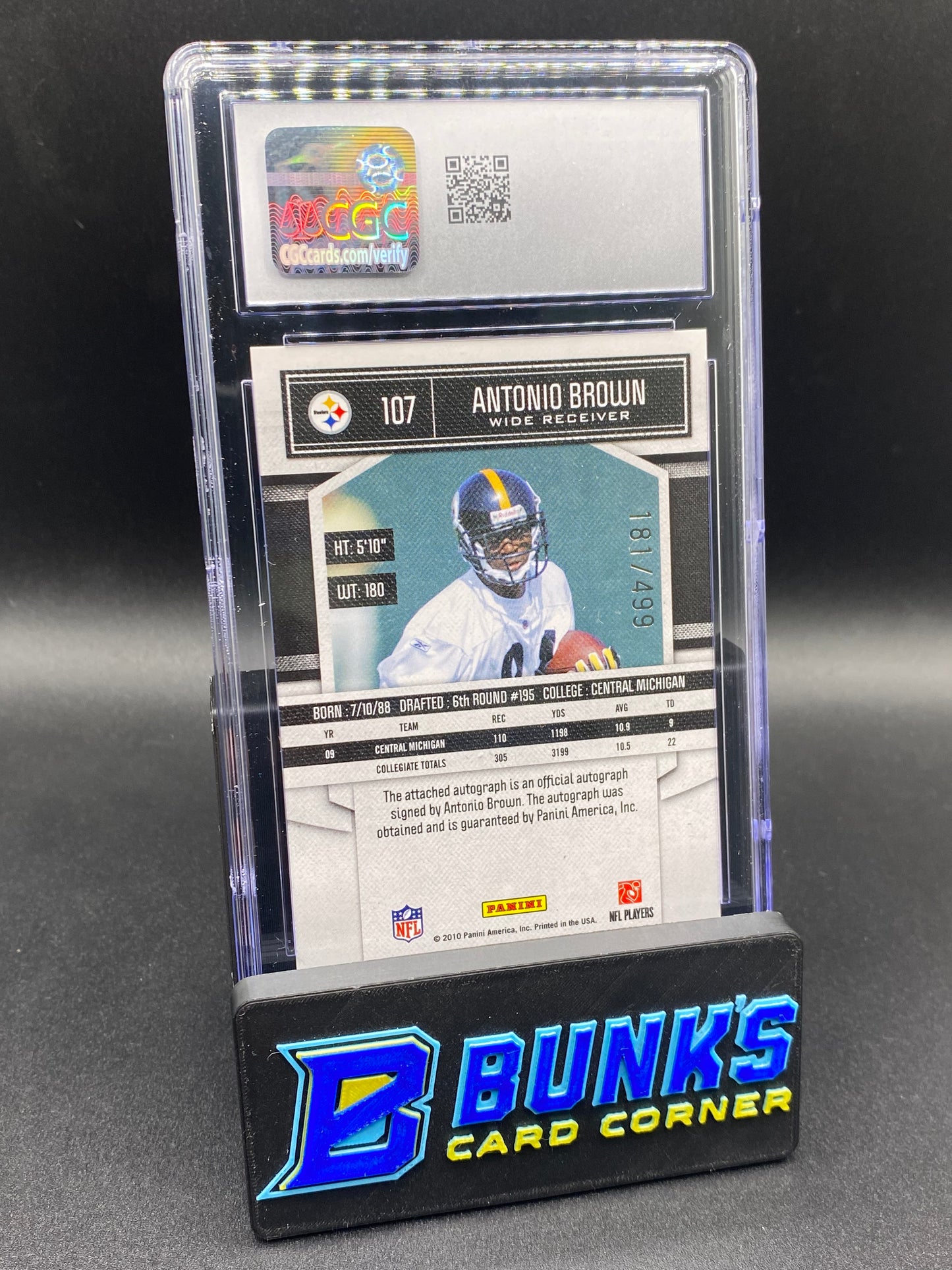 2010 Antonio Brown Gold Sig 181/499 CGC 8.5/10