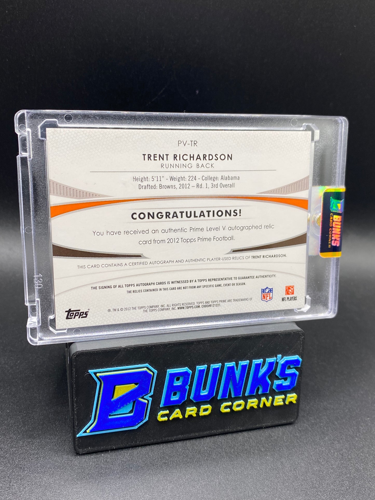 2012 Trent Richardson 2/10 Prime Time Patches Auto Rc