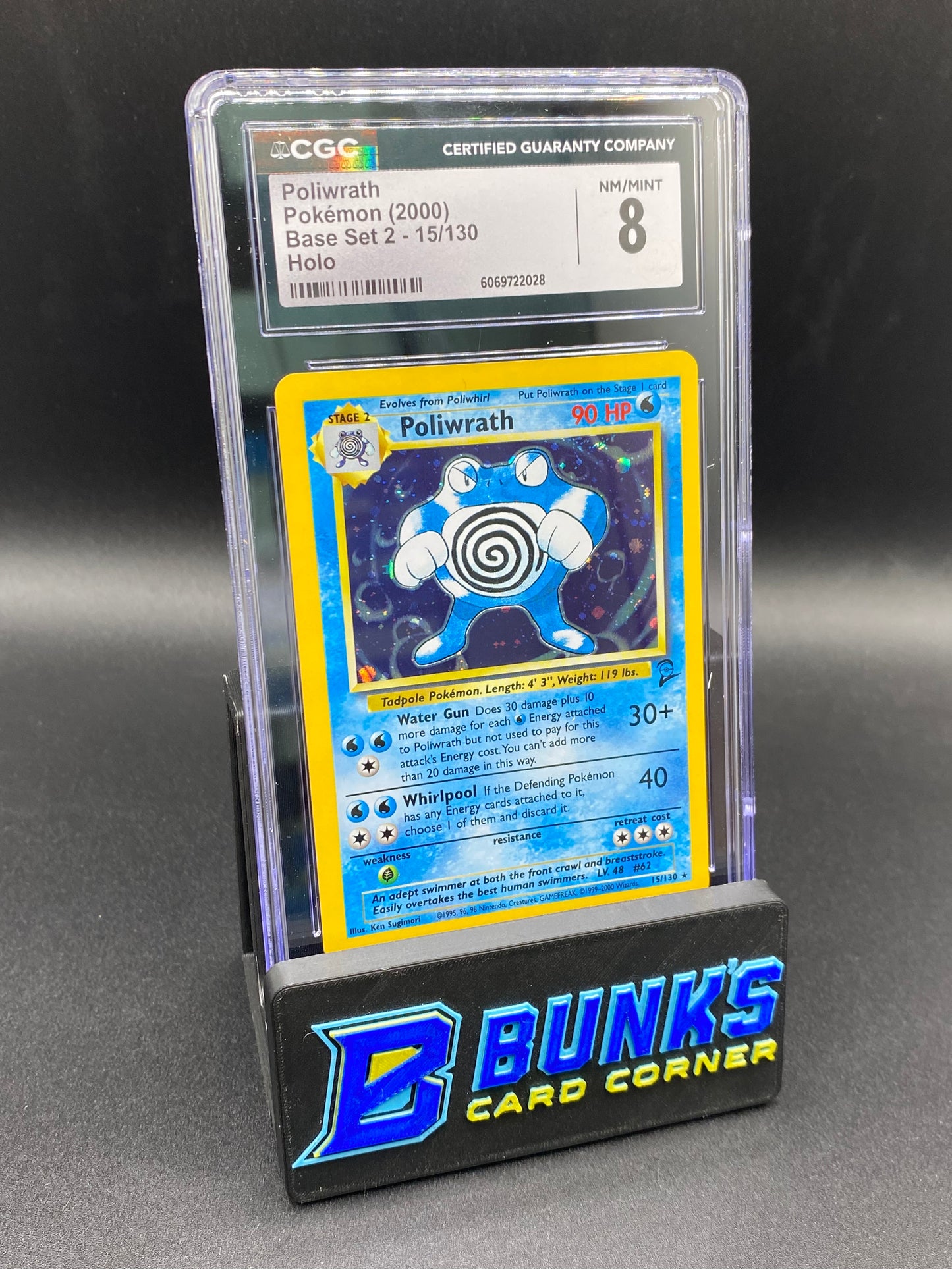 Poliwrath Holo Base Set 2 CGC 8