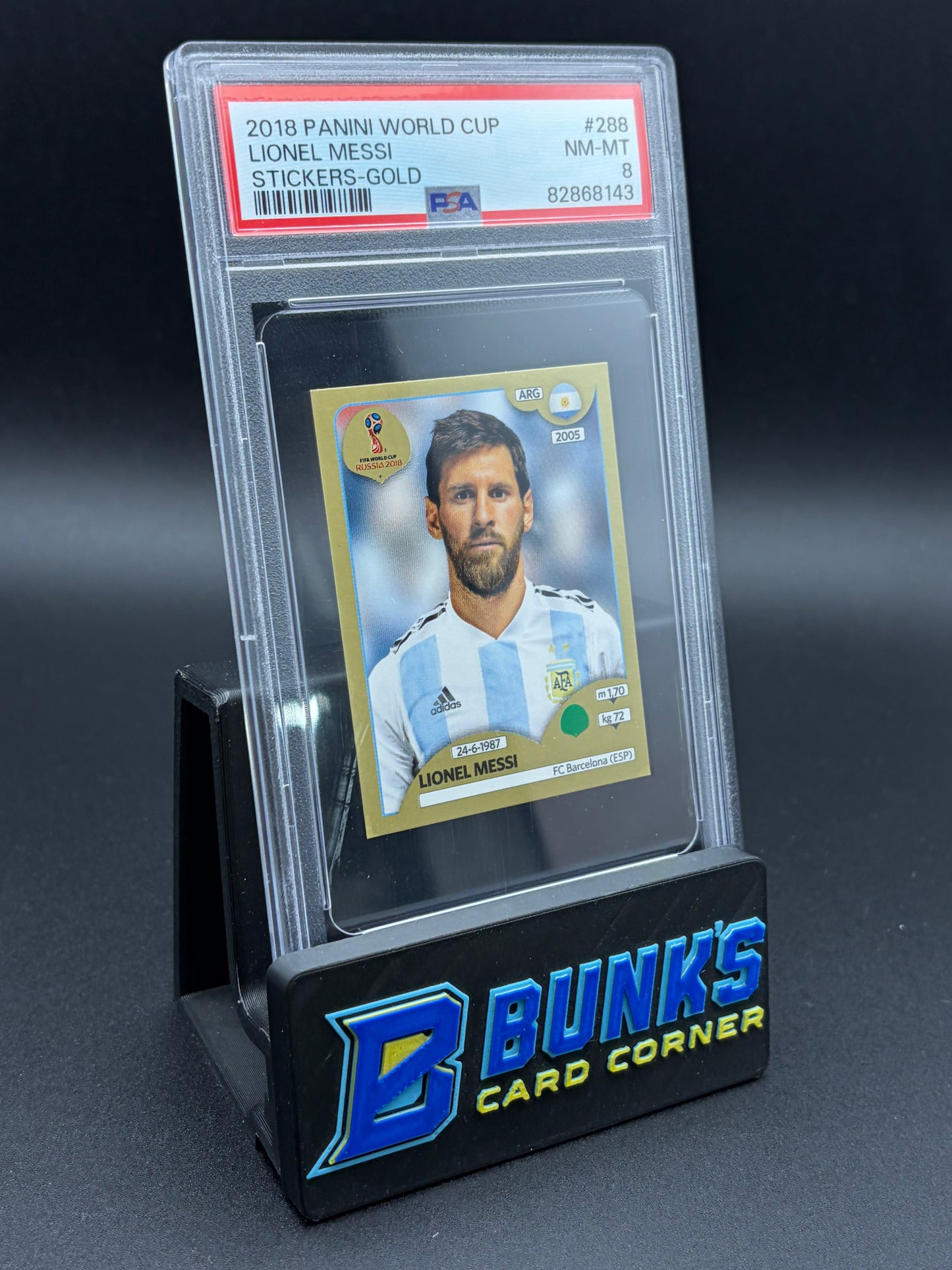 2018 Lionel Messi Stickers Gold World Cup PSA 8