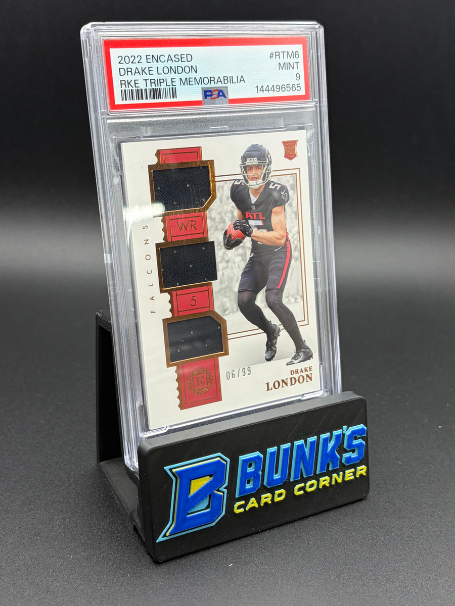 2022 Drake London RKE Triple Memorabilia Encased PSA 9 6/99 RC