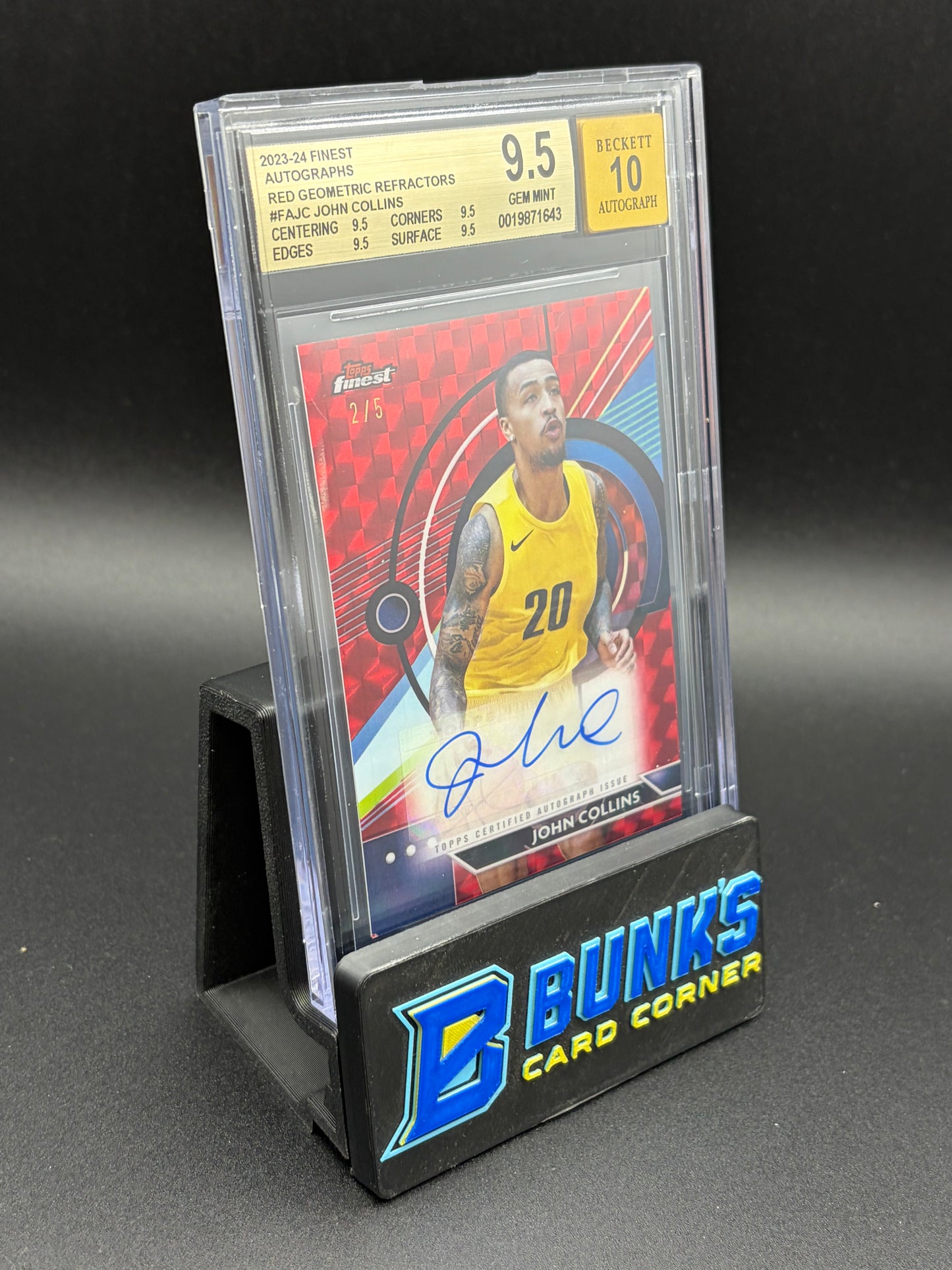 2023-24 John Collins Red Geometric Refractors Auto Beckett 9.5 AU Auto 10 2/5