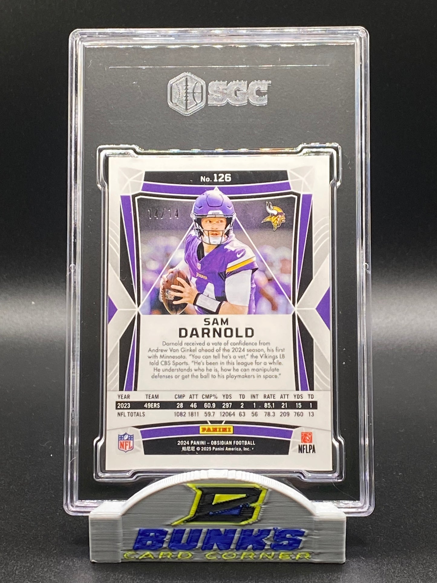 2024 Sam Darnold Molten 14/14 Number Match Bookend (Box 16)