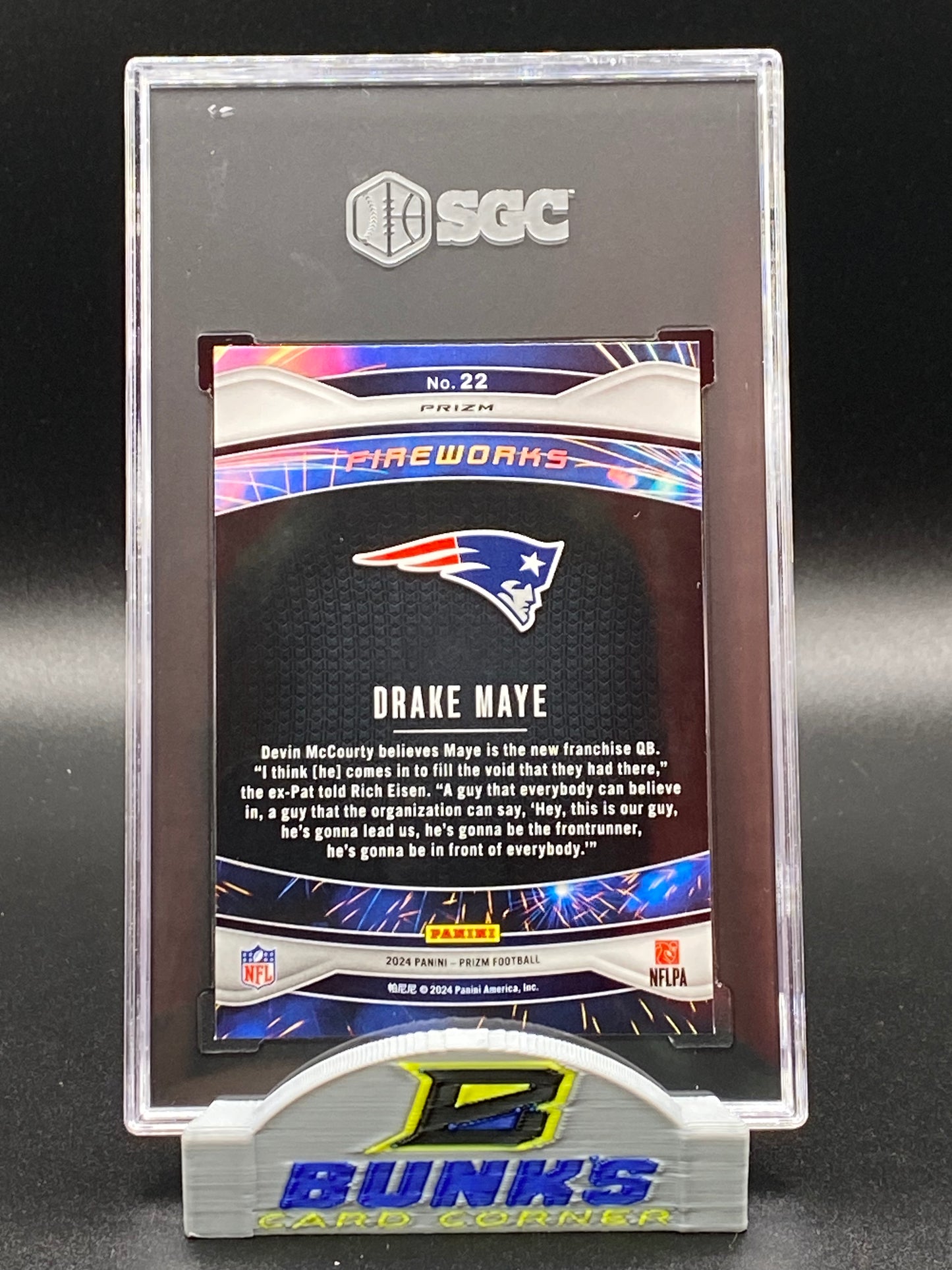 2024 Drake Maye Fireworks Green Prizm Rookie Card SGC 10 (Box 17)