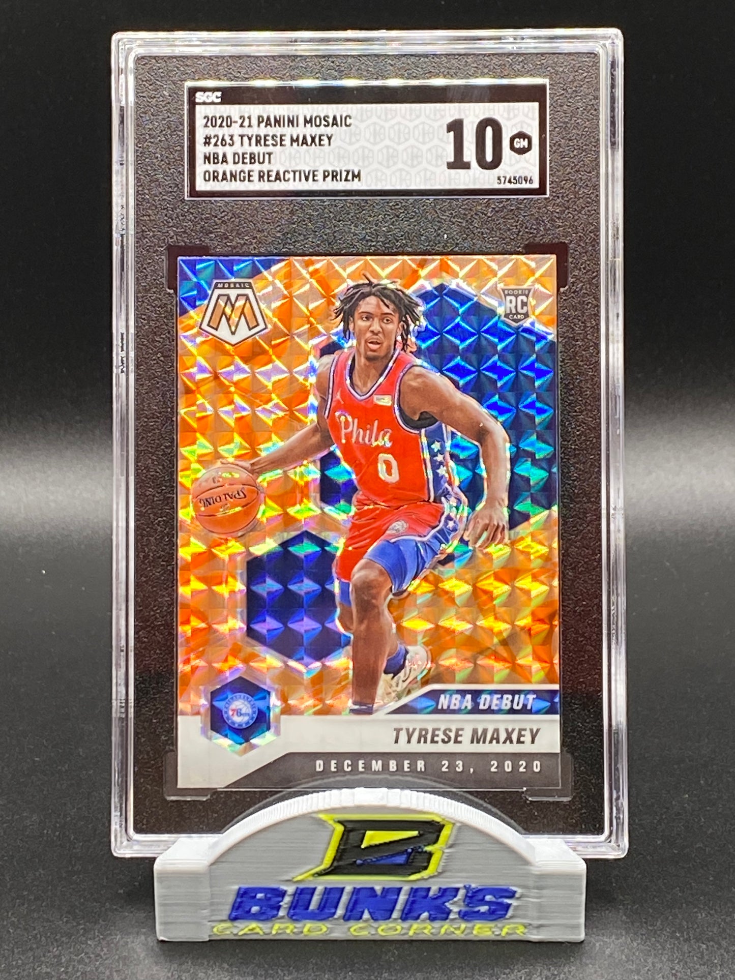 2020-21 Tyrese Maxey Orange Reactive Prizm SGC 10 (Box 17)