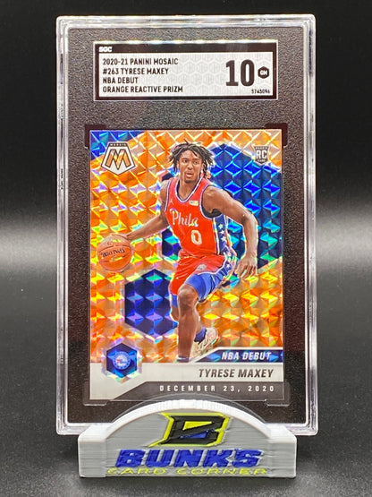 2020-21 Tyrese Maxey Orange Reactive Prizm SGC 10 (Box 17)