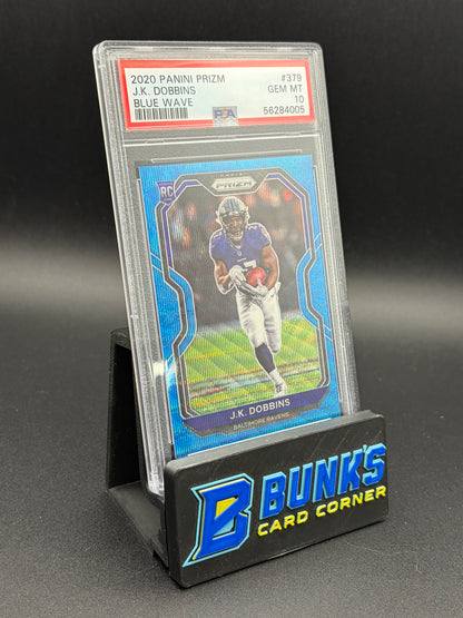 2020 JK Dobbins Blue Wave Prizm PSA 10 RC