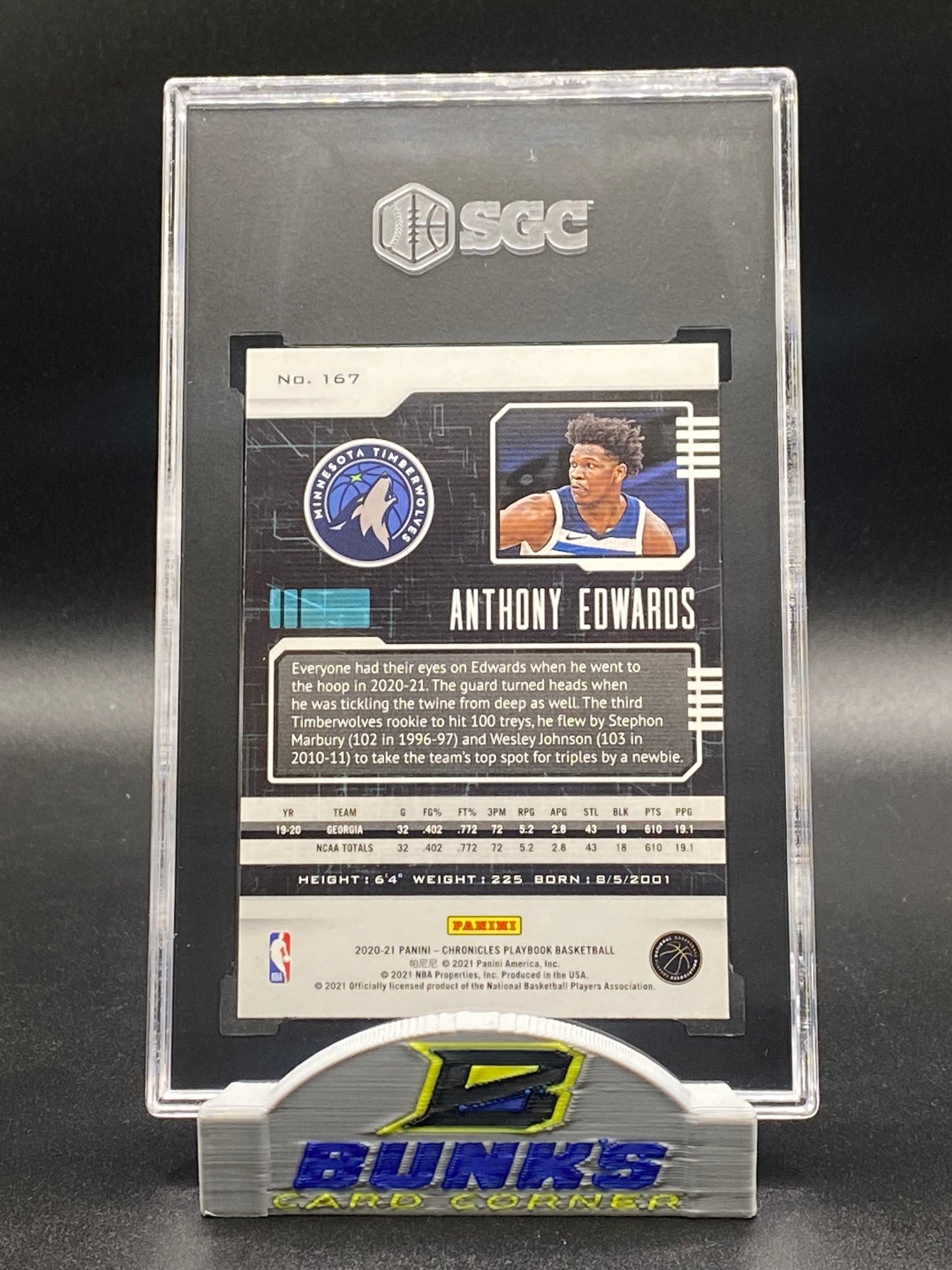 2020-21 Anthony Edwards Playbook Rookie Card SGC 10 (Box 21)