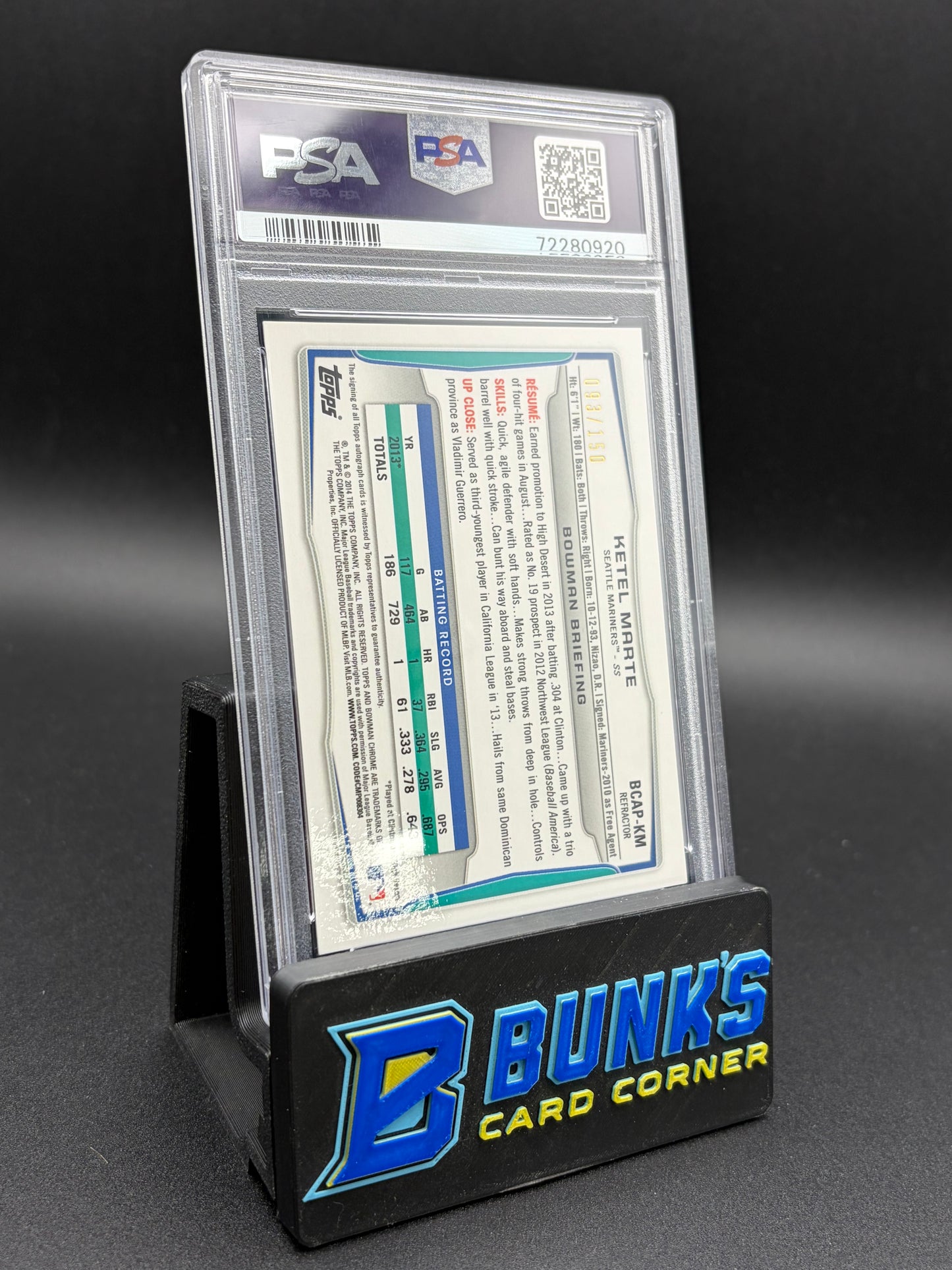 2014 Ketel Marte Prospect Auto Blue Refractor PSA 9 93/150