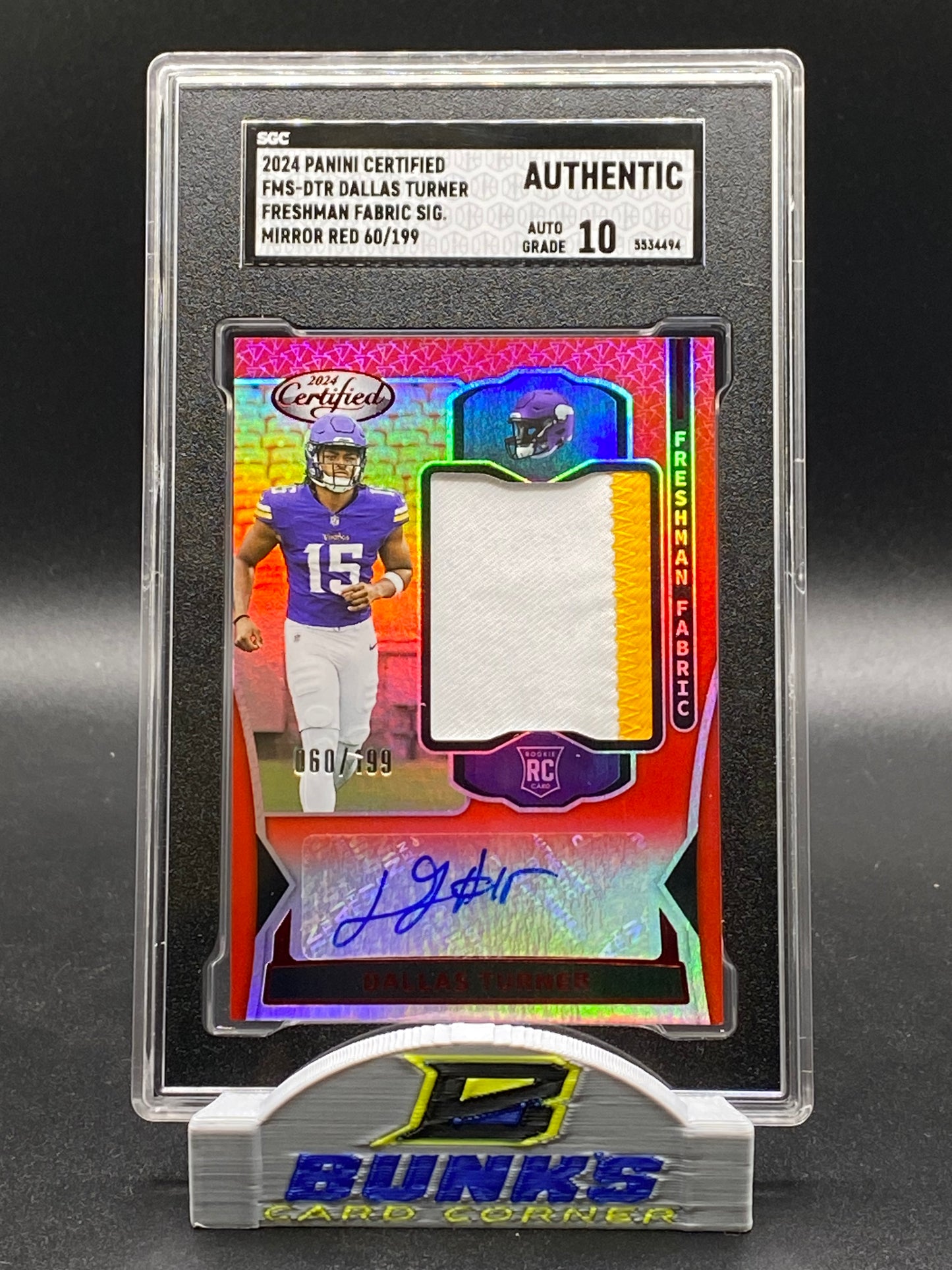 2024 Dallas Turner Freshman Fabric AUTOGRAPHED Mirror Red 60/199 (Box 22)