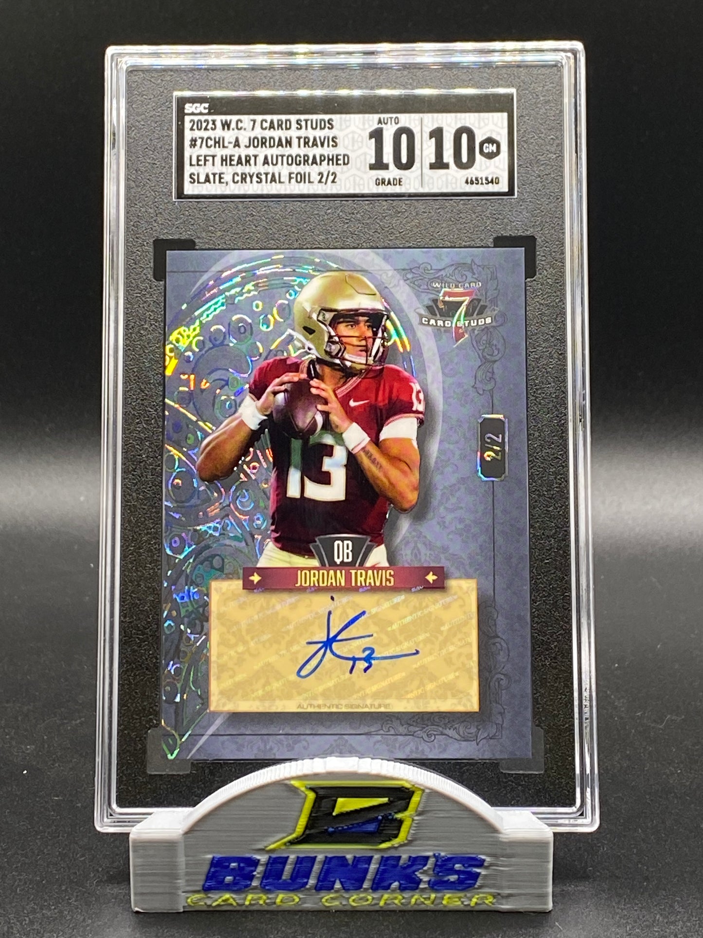 2023 Jordan Travis Left Heart AUTOGRAPHED Crystal Foil 2/2 SGC 10|10 (Box 22)