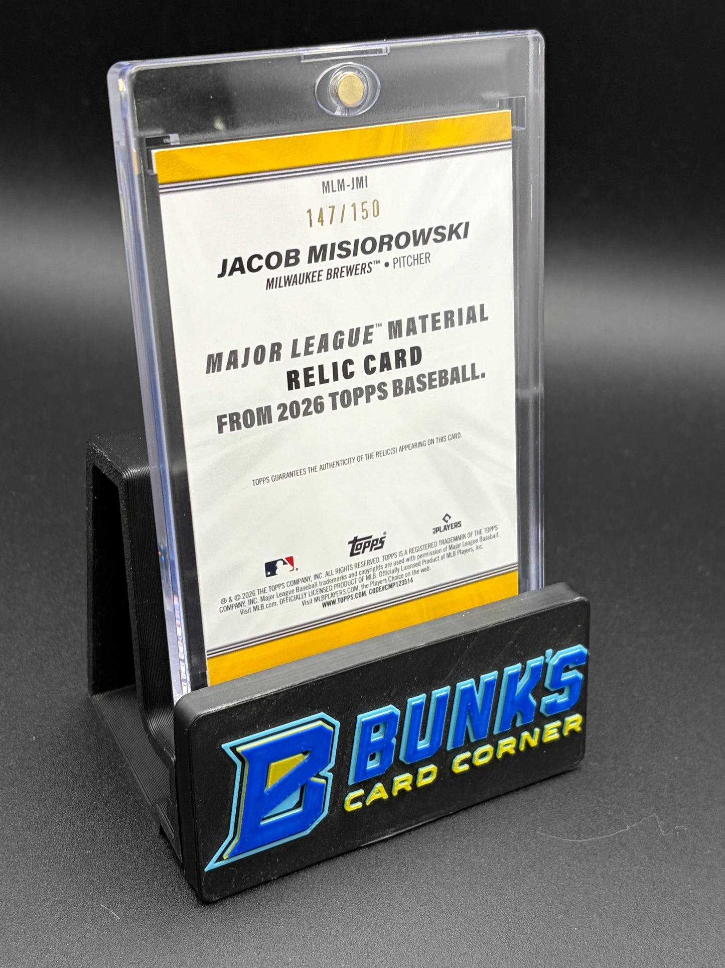 2026 Jacob Misiorowski Relic Material Topps 147/150 RC