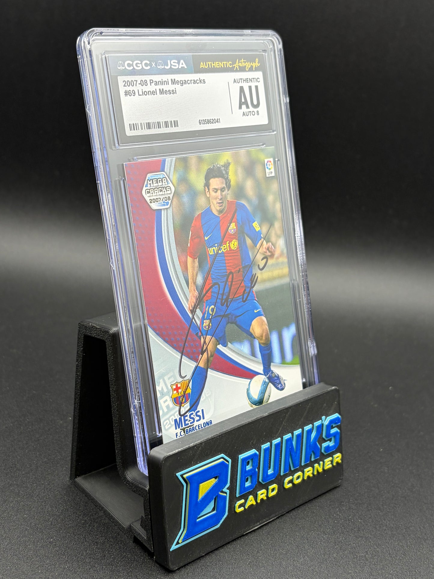2007-08 Lionel Messi Panini Megacracks CGC + JSA AU Auto 8