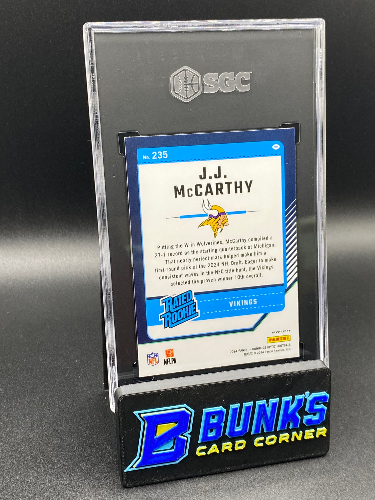 2024 JJ McCarthy Purple Shock Prizm Color Match RC SGC 9.5 (Box B54)