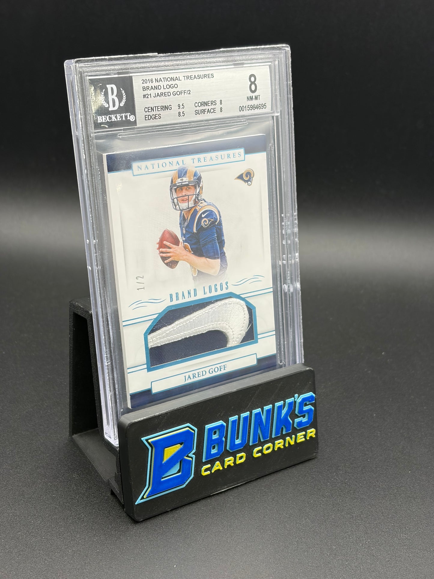 2016 Jared Goff Brand Logo National Treasures Patch Beckett 8 1/2