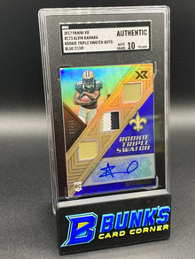 2017 Alvin Kamara Rookie Triple Swatch Auto. Blue Player Worn SGC Auto. 10 (Box B55)