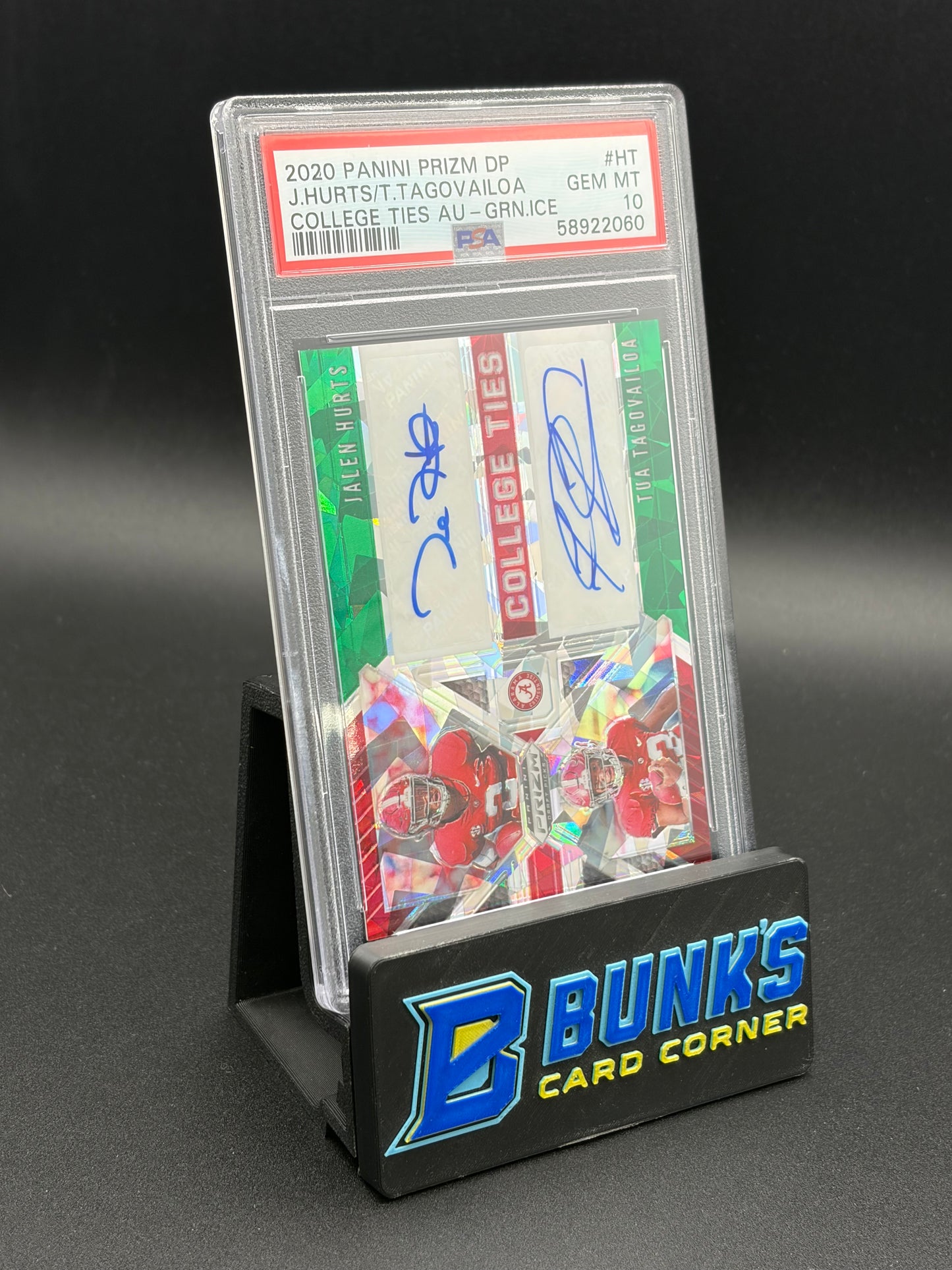2020 Jalen Hurts & Tua Tagovailoa College Ties Green Ice PSA 10 11/18