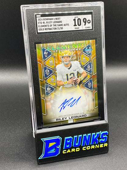 2024 Riley Leonard Elements of the Game Auto. Gold Ref. SGC 10/9 (Box B58)