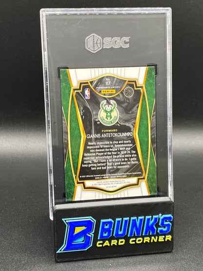 2020-21 Giannis Antetokounmpo Red/White/Orange Shimmer Prizm SGC 10 (Box B59)