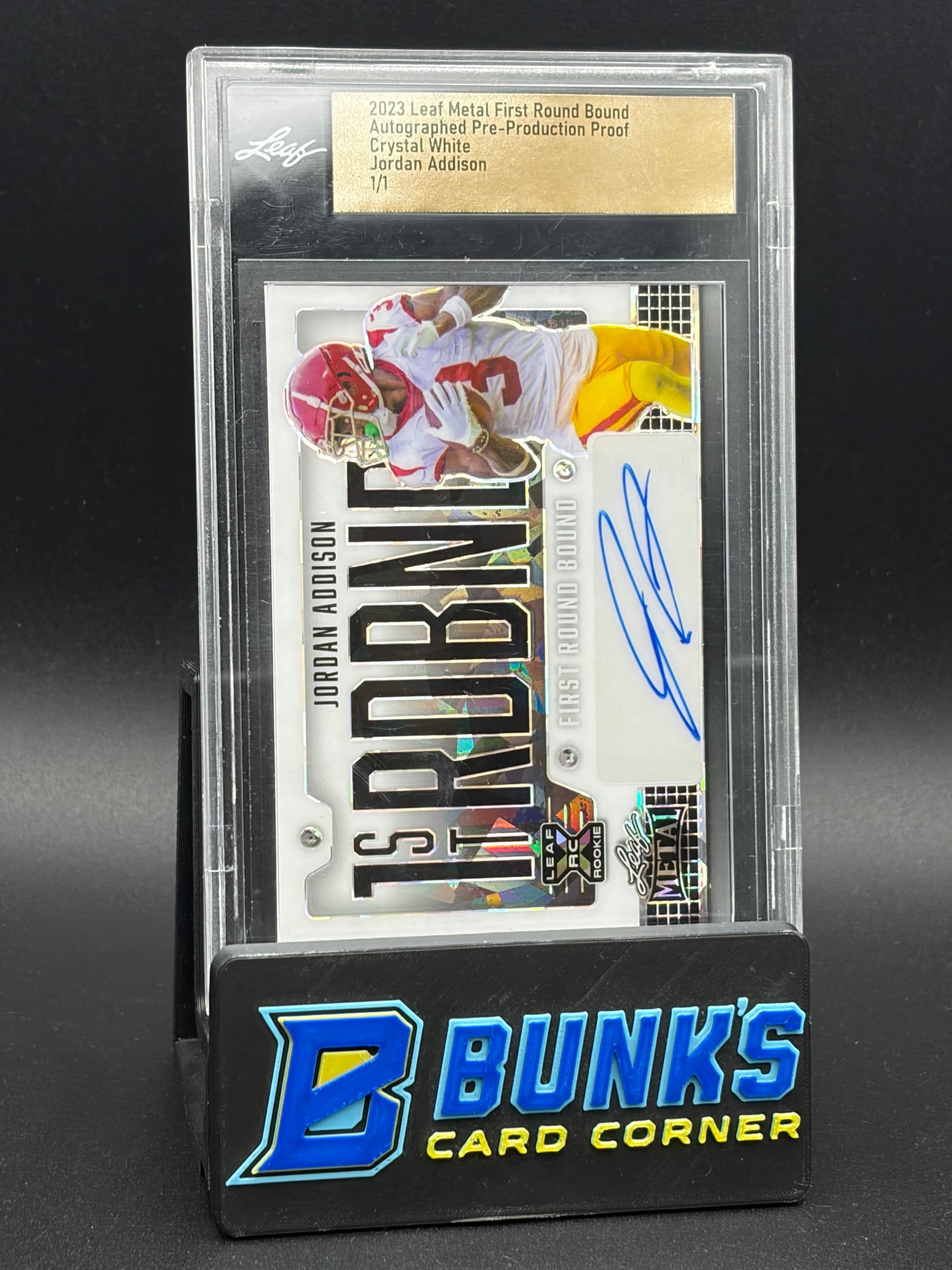 2023 Jordan Addison Crystal White Auto Leaf Metal First Round Bound RC 1/1