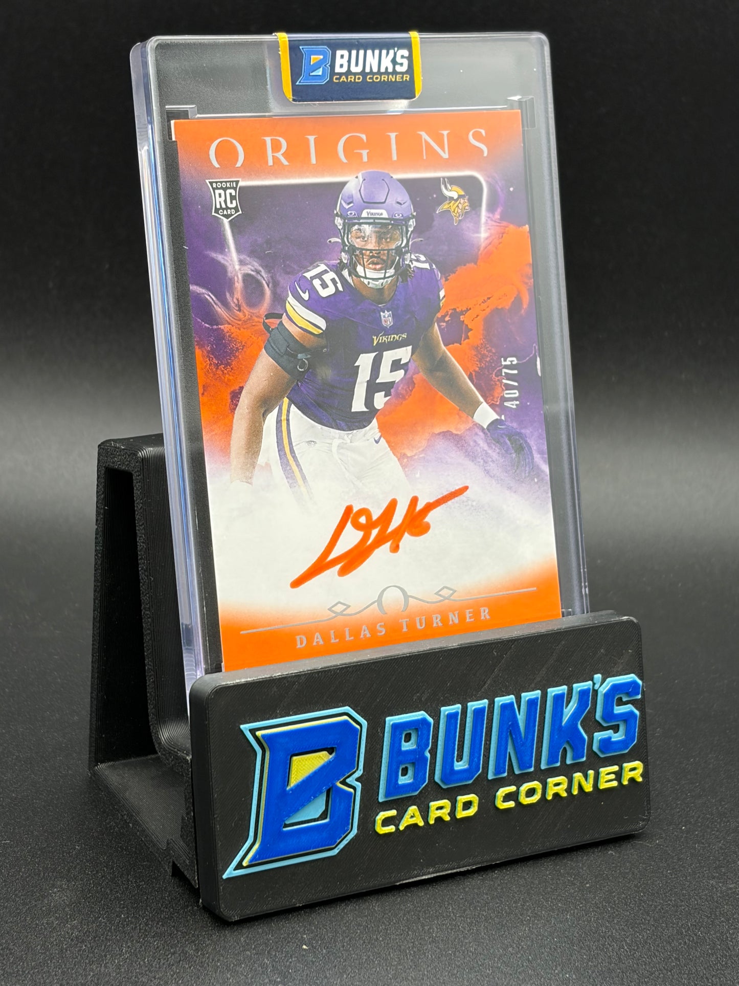 2024 Dallas Turner Origins Panini Rookie Auto Orange & Purple RC 40/75